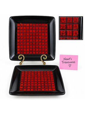 Home Target TAMARASK Red Blocks Black Coupe Square Stoneware Dinner Plates Set 2